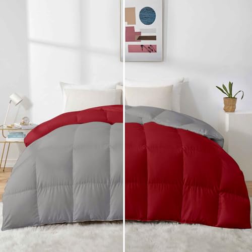 Razzai Reversible Microfiber Comforter - 500 GSM Winter Premium Collection Quilted (90" x 100" Inches/228cm x 254cm) - Double Bed Silver/Burgundy TC-400 - Image 1