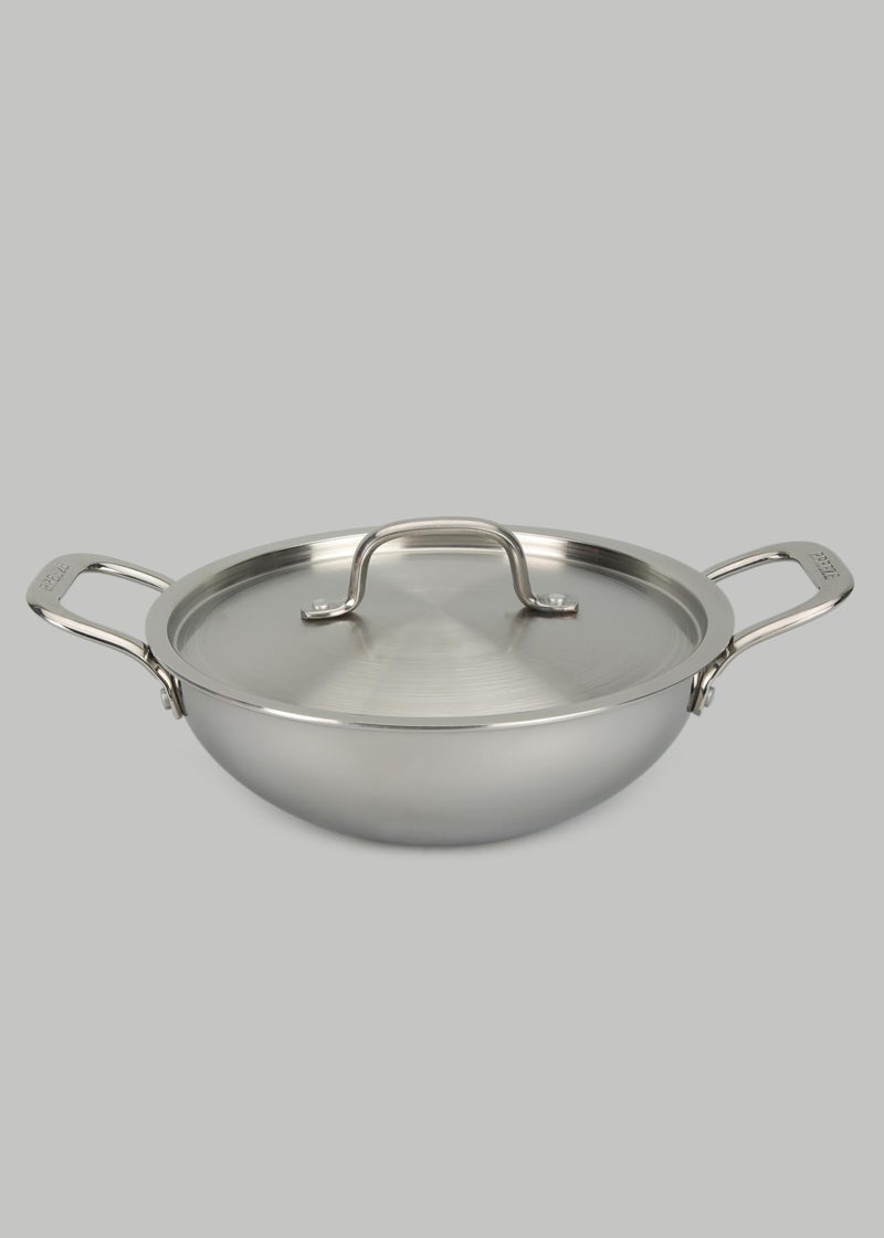 Breeze Triply Stainless Steel Kadai with Lid, 24cm, 2.5L, 2.5mm Thick, Heavy Bottom, Induction Friendly - Image 1