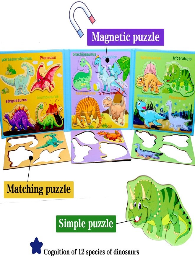 QimuMku Magnetic Puzzles for Kids Ages 1-3, Travel Toddler Puzzles Ages 2-4 Year, Dinosaur Activities Toy for Boys & Girls 3-5 yo - Learning Magnet Gift for Road Trip - Image 3