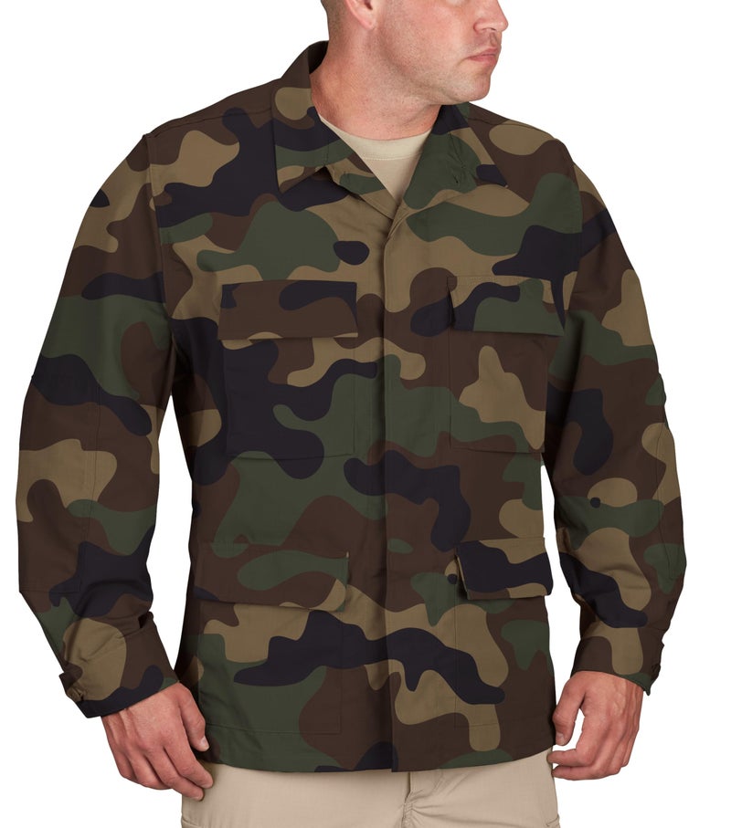 Propper Mens Uniform Ripstop BDU Coat Woodland 60 Cotton 40 Polyester Large Long