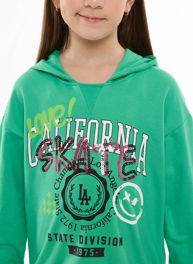 victor and jane Victor And Jane Girls Sequined Printed Hoodie and Leggings Set