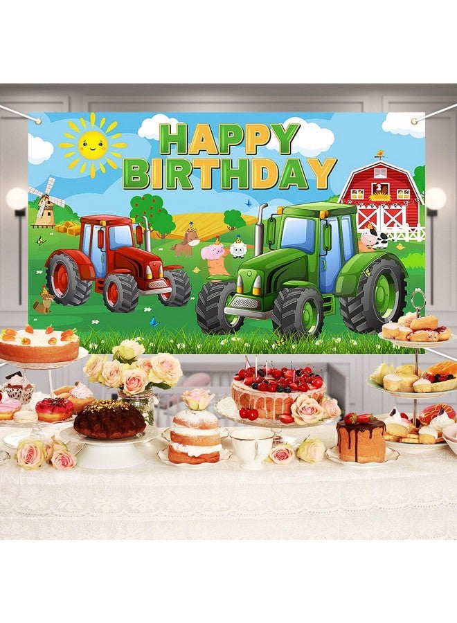 افيزانو خلفية عيد ميلاد مزرعة للأطفال، عشب أخضر، جرار زراعي، ديكورات حفلات عيد ميلاد، موضوع حيوانات المزرعة، لافتة عيد ميلاد 70.8 × 43.3 بوصة - Image 3