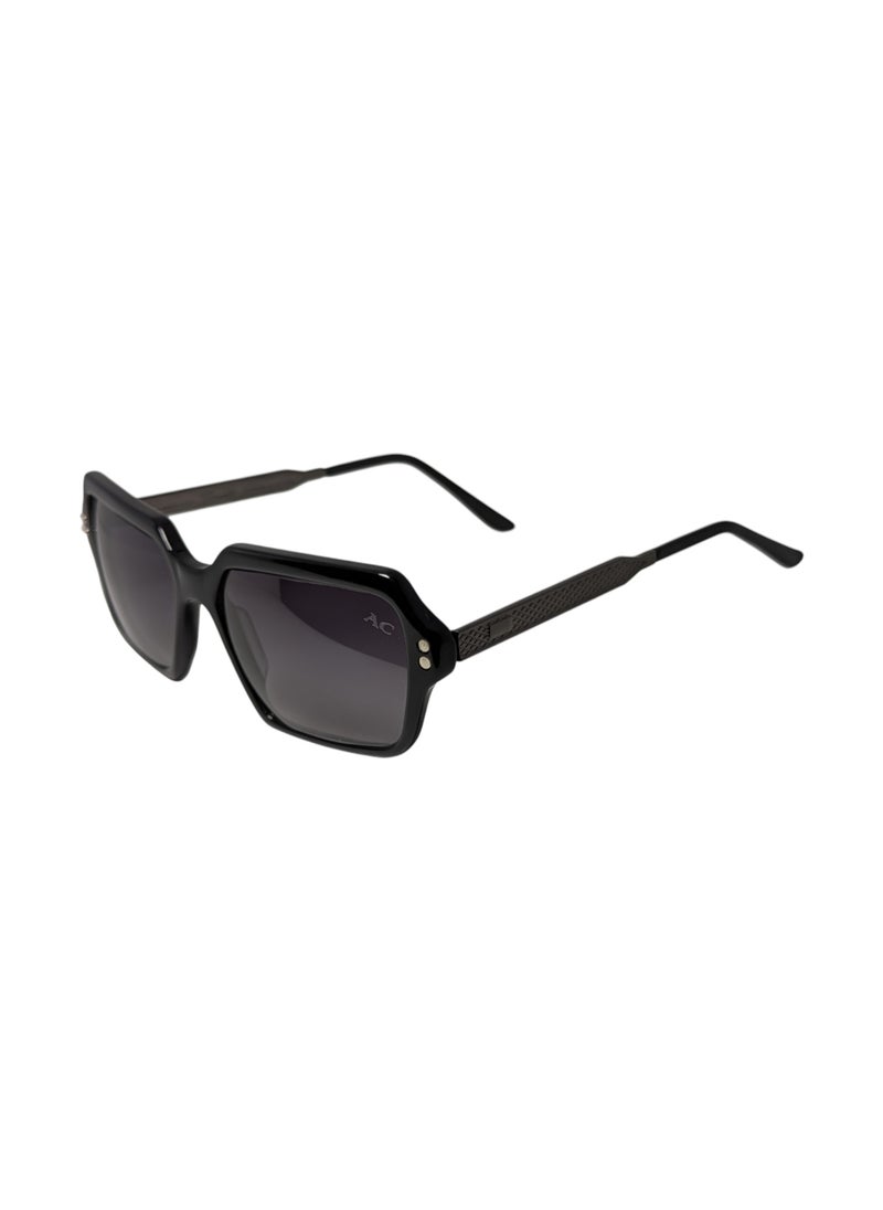 Armando Cavelli - Authentic Armando Cavelli sunglasses, crafted from carefully selected premium acetate for a luxurious look and longevity with extensive use. This model combines modernity and classic style, with a raw black acetate front and gunmetal -plated metal temples to complete your luxury look. Comes with premium polymer lenses offer UV400 protection in a gradient grey - Image 1