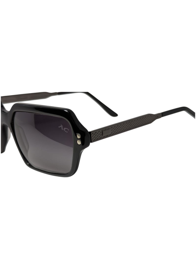 Armando Cavelli - Authentic Armando Cavelli sunglasses, crafted from carefully selected premium acetate for a luxurious look and longevity with extensive use. This model combines modernity and classic style, with a raw black acetate front and gunmetal -plated metal temples to complete your luxury look. Comes with premium polymer lenses offer UV400 protection in a gradient grey - Image 1