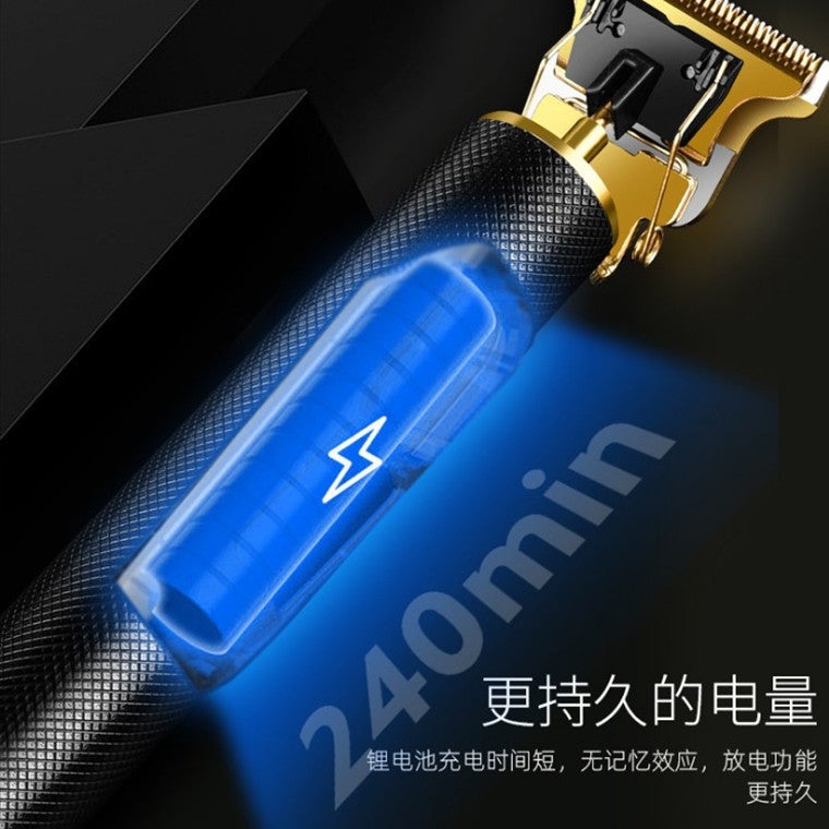 Carved Oil Head Electric Clipper Home Professional Electric Clipper Carving Push White Bald Head Shaving Silent T9 Hair Clipper - Image 5
