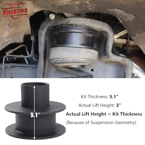 RiAiCiING 3" Front Leveling Kit Compatible with 2005-2024 Ford F250 F350 Super Duty 4WD, 3 inch High-Strength Steel Coil Spring Lift Spacers with Shock Mount Extenders & Sound Isolator - Image 3