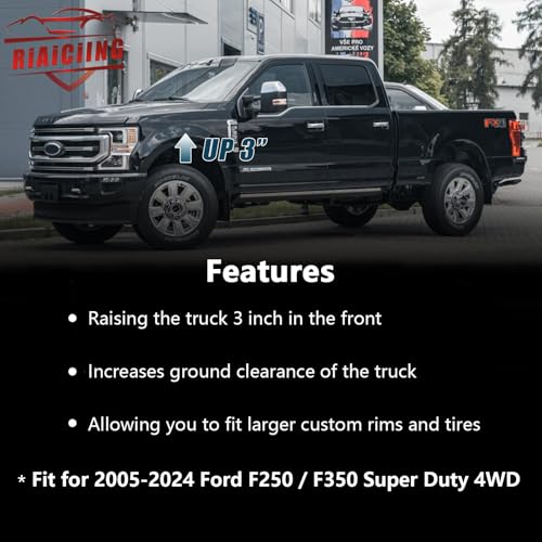 RiAiCiING 3" Front Leveling Kit Compatible with 2005-2024 Ford F250 F350 Super Duty 4WD, 3 inch High-Strength Steel Coil Spring Lift Spacers with Shock Mount Extenders & Sound Isolator - Image 2