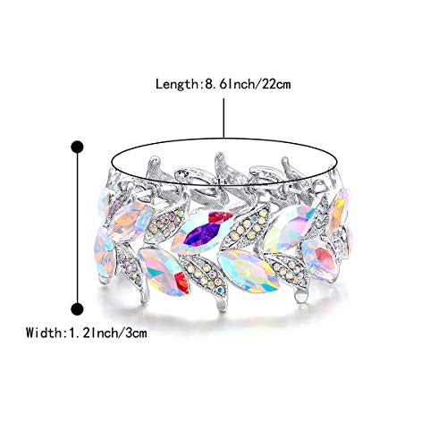 BriLove Wedding Bridal Bracelet for Women Bride Marquise-Shape Leaf Stretch Bangle Bracelets for Party Prom Iridescent AB Silver-Tone - Image 5