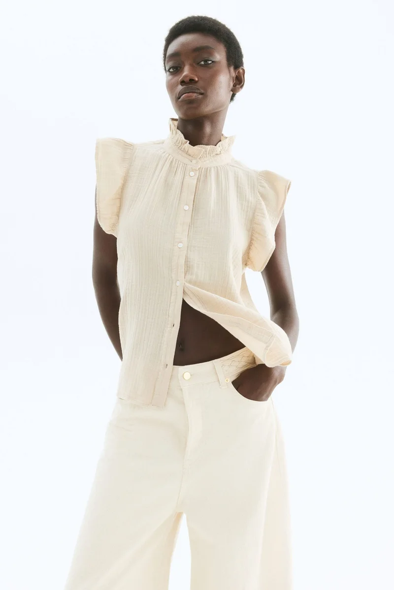 اتش اند ام Flutter-sleeved muslin blouse