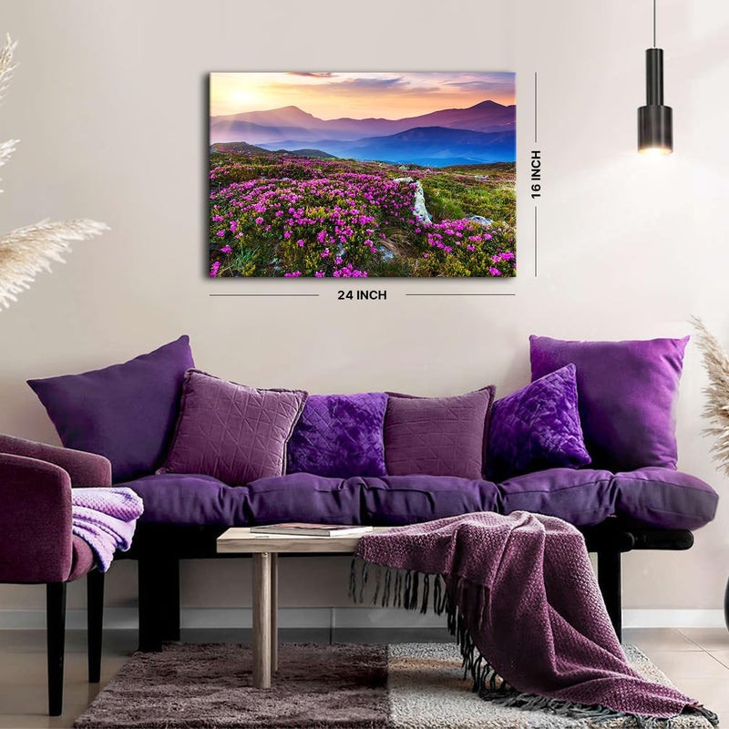 YOOOAHU Blue Ridge Mountain Sunset Wall Art nature art wall decor Purple Flowers Pictures for Living Room Bedroom Appalachians Wildflower Scenery Painting Floral Poster Canvas Prints Home Decorations 16x24” - Image 4