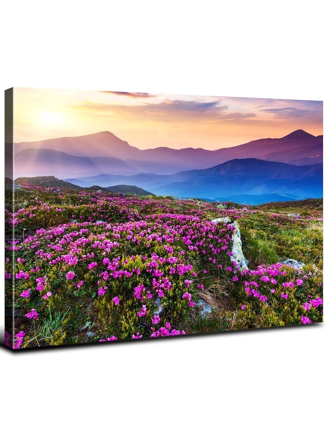 YOOOAHU Blue Ridge Mountain Sunset Wall Art nature art wall decor Purple Flowers Pictures for Living Room Bedroom Appalachians Wildflower Scenery Painting Floral Poster Canvas Prints Home Decorations 16x24” - Image 1