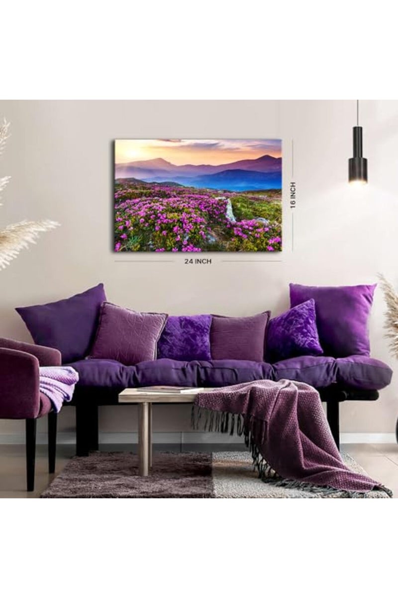 YOOOAHU Blue Ridge Mountain Sunset Wall Art nature art wall decor Purple Flowers Pictures for Living Room Bedroom Appalachians Wildflower Scenery Painting Floral Poster Canvas Prints Home Decorations 16x24” - Image 4