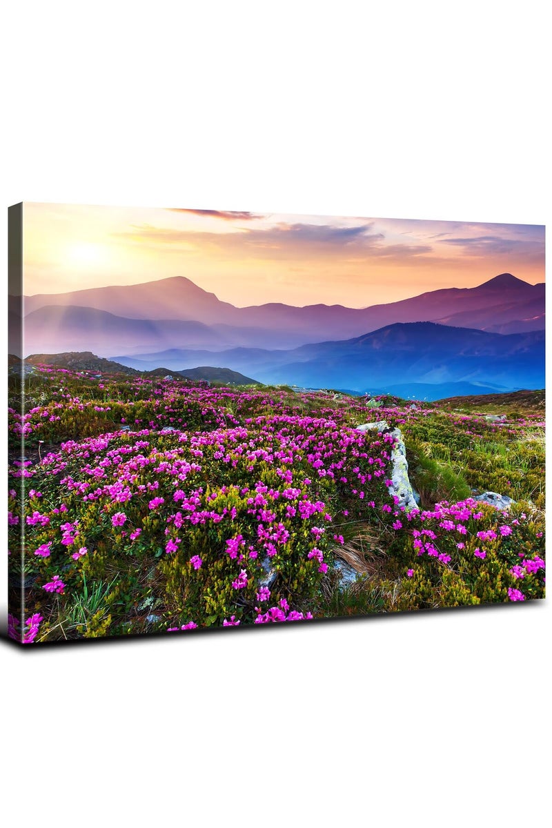 YOOOAHU Blue Ridge Mountain Sunset Wall Art nature art wall decor Purple Flowers Pictures for Living Room Bedroom Appalachians Wildflower Scenery Painting Floral Poster Canvas Prints Home Decorations 16x24” - Image 1