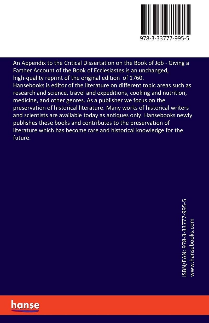 An Appendix to the Critical Dissertation on the Book of Job: Giving a Farther Account of the Book of Ecclesiastes  - Image 2
