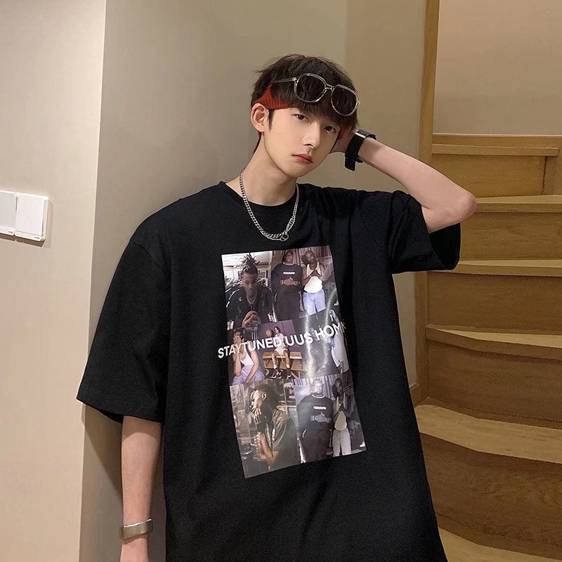 OVERSIZE Short-sleeved T-shirt Men's ins Trendy Brand Loose All-match Casual Hong Kong Style Retro Half-sleeved T-shirt Top for Students - Image 5