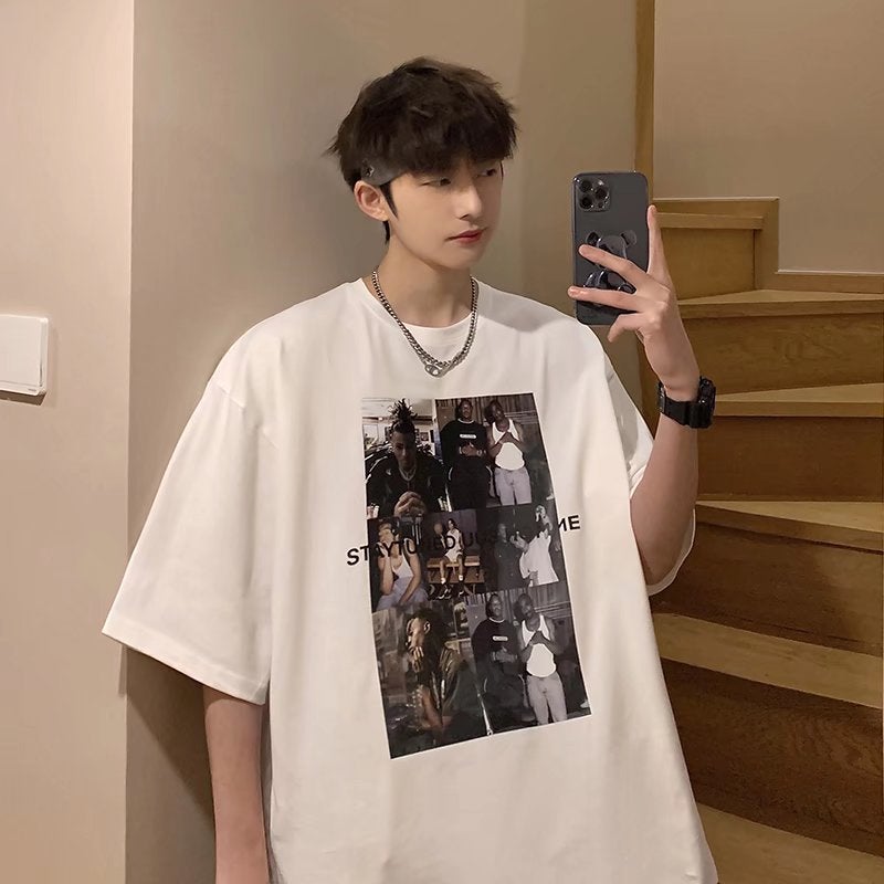 OVERSIZE Short-sleeved T-shirt Men's ins Trendy Brand Loose All-match Casual Hong Kong Style Retro Half-sleeved T-shirt Top for Students - Image 4