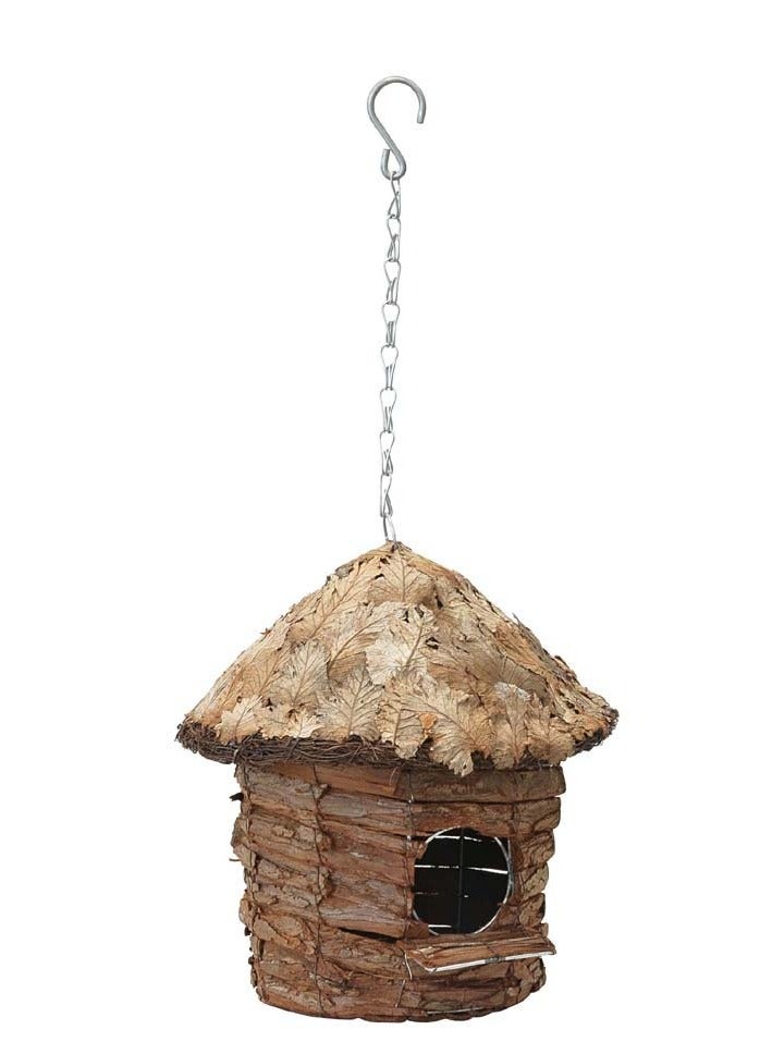 KNP Round hut house for small birds with roof covered with leaves V5739