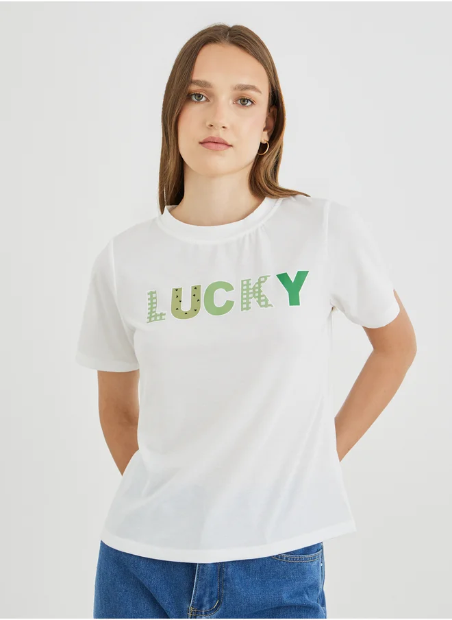 Take Two Take Two Slogan Print Short Sleeve T-Shirt