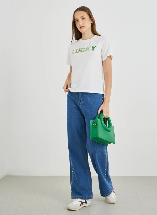 Take Two Take Two Slogan Print Short Sleeve T-Shirt