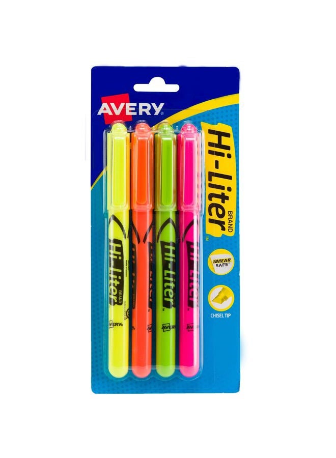 AVERY Hi-Liter Pen-Style Highlighters, Smear Safe Ink, Chisel Tip, 4 Assorted Color Highlighters (23545) - Image 1