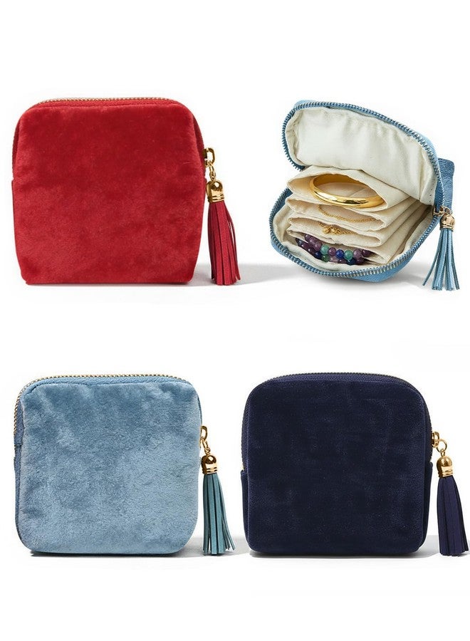 DAWZMR 3 PCS Small Travel Jewelry Organizer Pouch, High-End Large-Capacity Soft Velvet with Tassel Zipper, Storage for Bracelets Rings Earrings, Great Gifts for Women - Image 1