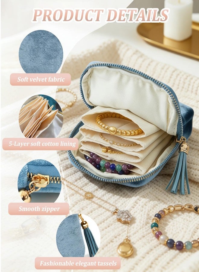 DAWZMR 3 PCS Small Travel Jewelry Organizer Pouch, High-End Large-Capacity Soft Velvet with Tassel Zipper, Storage for Bracelets Rings Earrings, Great Gifts for Women - Image 3