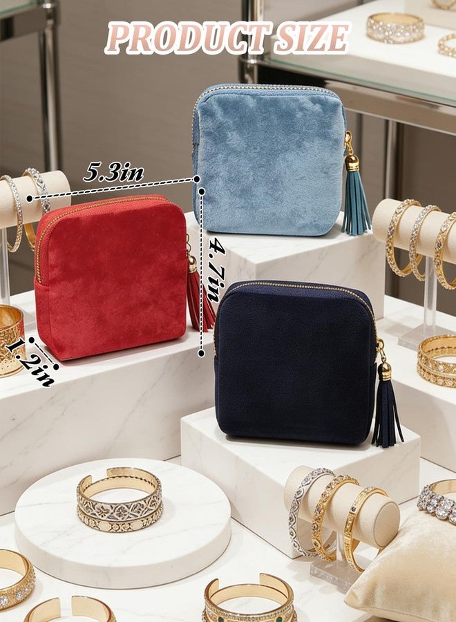 DAWZMR 3 PCS Small Travel Jewelry Organizer Pouch, High-End Large-Capacity Soft Velvet with Tassel Zipper, Storage for Bracelets Rings Earrings, Great Gifts for Women - Image 2