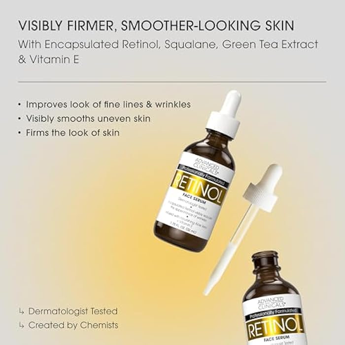Advanced Clinicals Retinol Serum For Face | Visible Anti Aging Retinol Serum Skin Care Face Moisturizer With Vitamin E Helps Improve Look Of Wrinkles, Fine Lines, & Uneven Skin Tone, 1.75 Fl Oz - Image 2