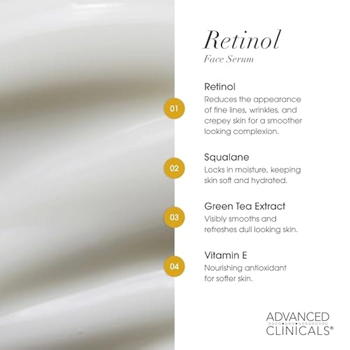 Advanced Clinicals Retinol Serum For Face | Visible Anti Aging Retinol Serum Skin Care Face Moisturizer With Vitamin E Helps Improve Look Of Wrinkles, Fine Lines, & Uneven Skin Tone, 1.75 Fl Oz - Image 4