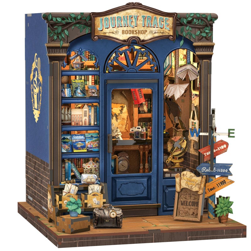 CUTEBEE Book Nook Kit - DIY Miniature House Dollhouse Kit for Adults and Teens, Booknook Tiny House Bookshelf Decor 3D Wooden Puzzle, Gifts for Family, Friends (Journey Trace Bookshop) - Image 1