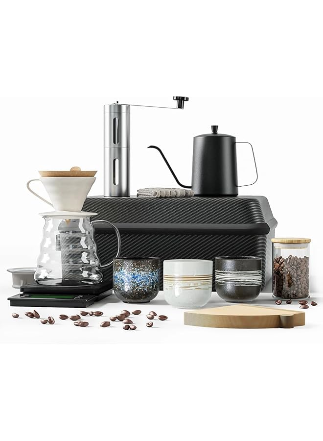 إيروريكس مجموعة ماكينة القهوة V60 مع حقيبة حمل محمولة ومقياس قهوة ووعاء قهوة وفلتر قهوة وطاحونة قهوة ومجموعة من 7 قطع - Image 1