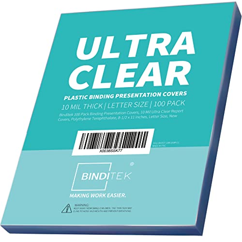 Binditek 100 Pack 10 Mil Binding Presentation Covers, Ultra Clear Report Binding Covers, 8-1/2 x 11 Inches, Letter Size, Square Corners, Un-Punched, for Students and Coworkers - Image 1