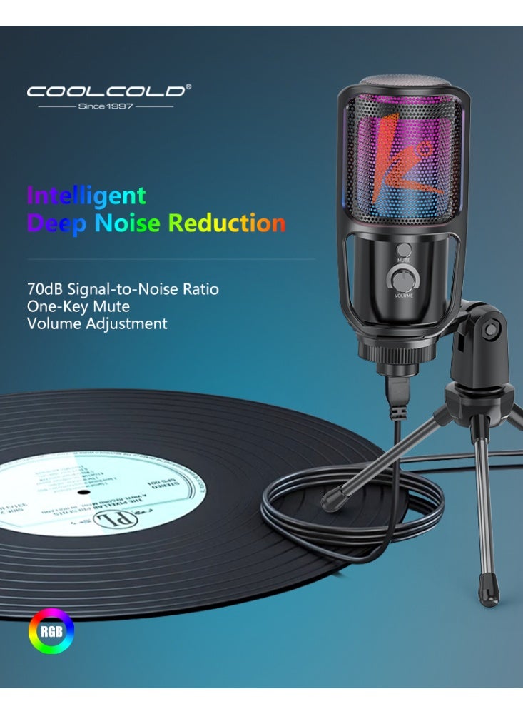 COOLCOLD USB Computer Microphone, Podcast Mic Desktop with Mute Button for Recording Streaming, Omnidirectional Condenser, Plug&Play Stand with Volume Control for PC, Laptop, Mac - Image 2