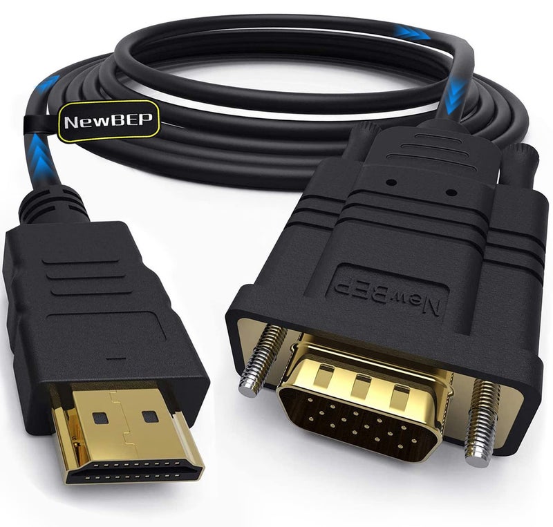 NewBEP HDMI to VGA Adapter Cable, 6ft/1.8m Gold-Plated 1080P Male Active Video Converter Cord Support Notebook PC DVD Player Laptop TV Projector Monitor Etc - Image 1
