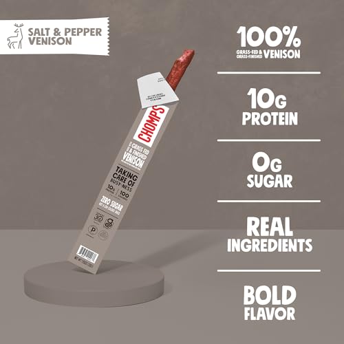 Chomps Grass-Fed & Finished Salt & Pepper Venison Jerky Meat Snack Sticks 10-Pack - Keto, Paleo, Low Carb, Whole30 Approved, 10g Lean Meat Protein, Gluten Free, Zero Sugar Food - Image 3