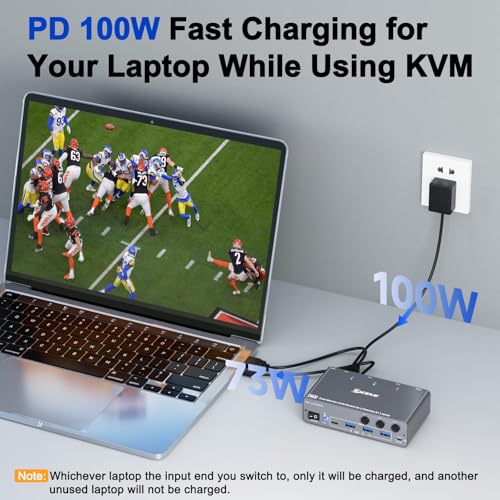 KCEVE KVM Switch 2 Monitors 3 Computers USB C HDMI DP, EDID, USB 3.0 KVM Switch Dual Monitor HDMI for 1 Laptops 2 Desktop, 73W PD, 4K@60Hz, Aluminum, Wired Remote(4K USB C HD DP 3 in 2 Out KVM) - Image 5