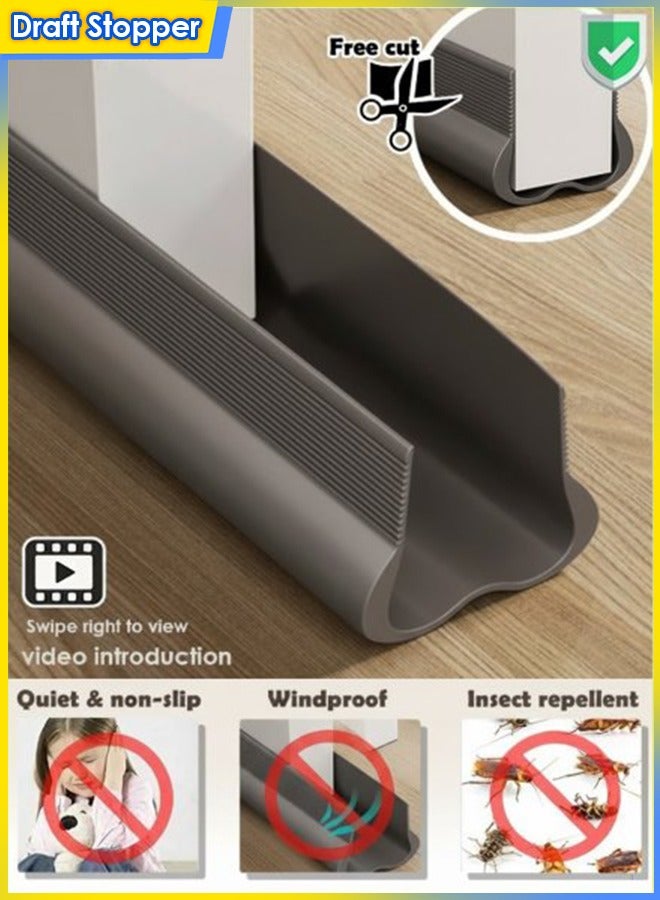 Purrhappy 1/2/3PCS Door Draft Stopper, Door Seal, Door Sweep, Under Door Seal, Door Bottom Draft Blocker, Weather Stripping, Gap Stopper, Windbreak Strip, Sealing Strip Noise Insulation, Noise Reduction, Dust Blocking, Breeze Blocker, Sound Blocking, Light Blocking, Smell Blocking, Weatherproof, Silent, Self-adhesive, Adjustable, Twin Draft Seal FOR Exterior Doors, Interior Doors, Bedroom Doors, Glass Doors, Door Frame, Bottom of Doors, Window Gaps (GREY) - Image 1