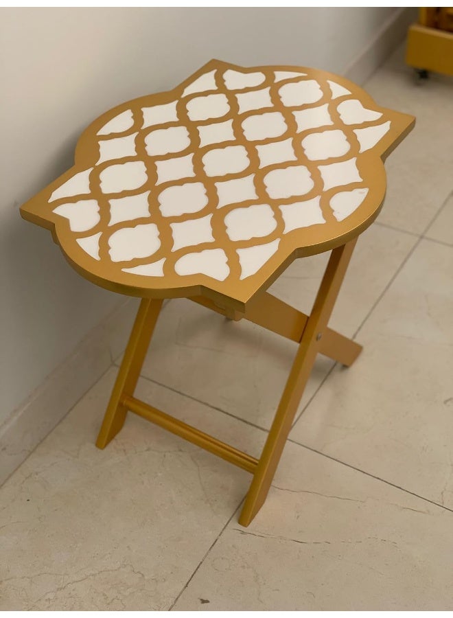 Horoof Market Horoof Home® Elegant Golden Wooden Slimfold Table & Trolley Set – 3 Folding Accent Tables with Rolling Storage Stand, Perfect for Home & Events, QT098  - Image 1
