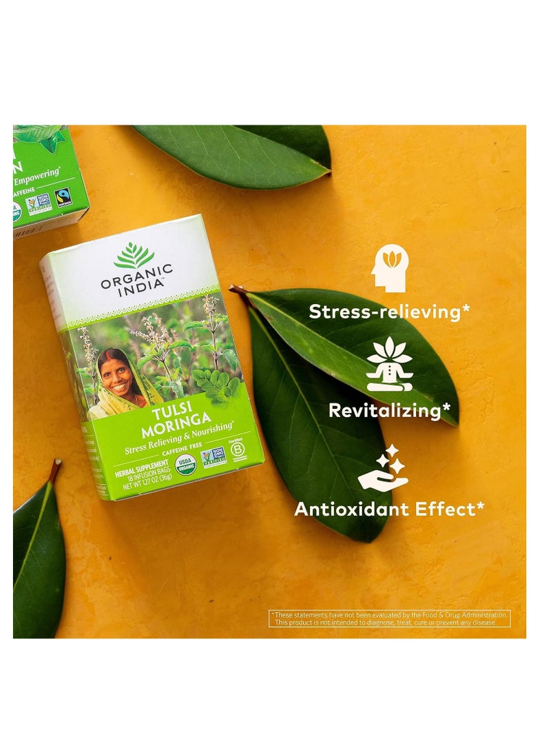 Organic India Organic India Tulsi Moringa Herbal Tea Stress Relieving and Nourishing 18 Infusion Bags 36g  - Image 4