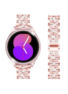 DEALELE Bands Compatible with Samsung Galaxy Watch FE / 5/4 40mm, 20mm Slim Bling Rhinestone Diamond Metal Strap with Protective Case Replacement Bracelet and Cover for Women Men (40mm, Rose pink)  - Image 1