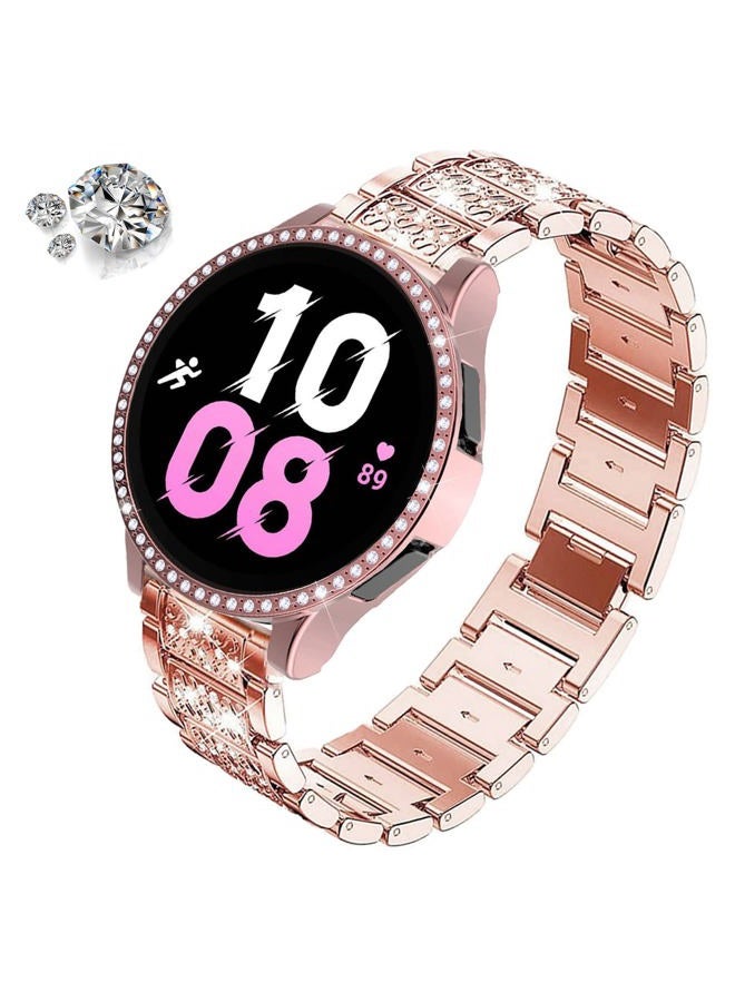 DEALELE Bands Compatible with Samsung Galaxy Watch FE / 5/4 40mm, 20mm Slim Bling Rhinestone Diamond Metal Strap with Protective Case Replacement Bracelet and Cover for Women Men (40mm, Rose pink) - Image 2