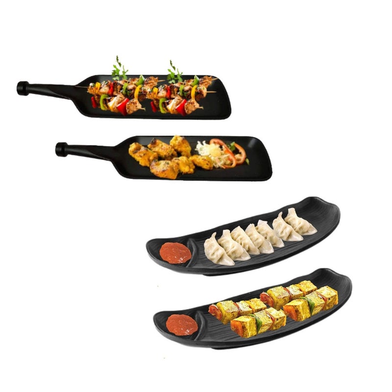 Decor Vibes Melamine Serving Platter | Stylish Platter | Black Serving Platter/Tray | Unbreakable Platter For Serving | Suitable For French Fries/Momo/Roll/Snacks/Tikka's | Unique & Matt Finish,Pack-4 - Image 1