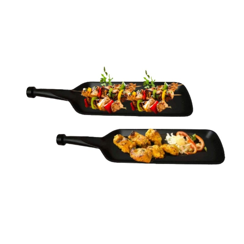 Decor Vibes Melamine Serving Platter | Stylish Platter | Black Serving Platter/Tray | Unbreakable Platter For Serving | Suitable For French Fries/Momo/Roll/Snacks/Tikka's | Unique & Matt Finish,Pack-4 - Image 2