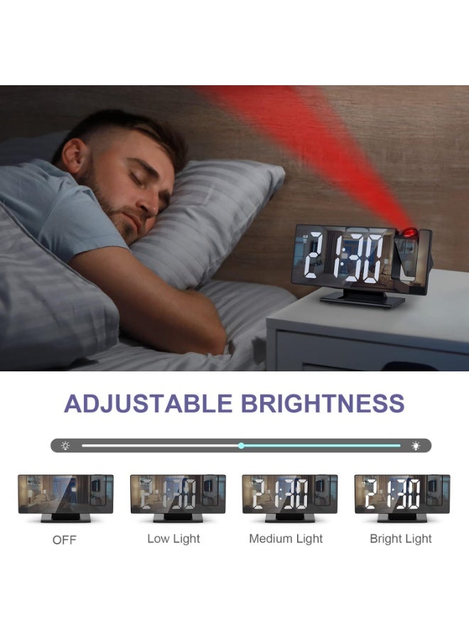 كيلا ساعة منبه إسقاطية، ساعة رقمية بشاشة عرض مرآة 7.8 بوصة مع 3 مستويات سطوع، ساعة منبه لغرفة النوم مع غفوة، شاحن USB، 12/24 ساعة، 3 أوضاع تنبيه، ساعة بجانب السرير للنوم الثقيل - Image 3