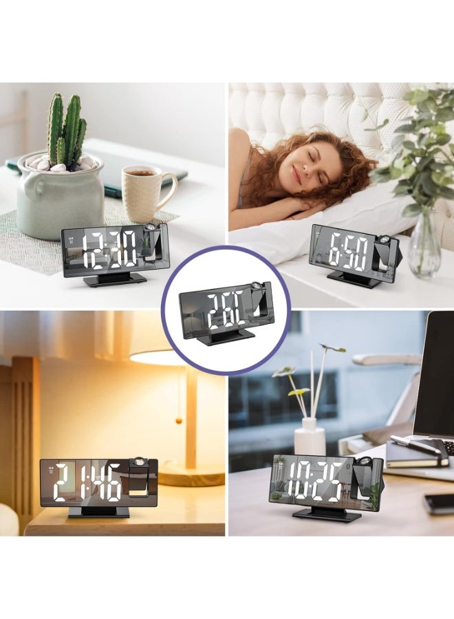 كيلا ساعة منبه إسقاطية، ساعة رقمية بشاشة عرض مرآة 7.8 بوصة مع 3 مستويات سطوع، ساعة منبه لغرفة النوم مع غفوة، شاحن USB، 12/24 ساعة، 3 أوضاع تنبيه، ساعة بجانب السرير للنوم الثقيل - Image 4