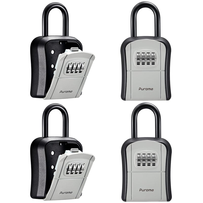 Puroma Key Lock Box Portable Combination Lockbox WallMounted Key Storage Box for House Keys Resettable Code Safe Security Lock Box for Home Office Apartment Spare Key Storage 4 Pack Gray