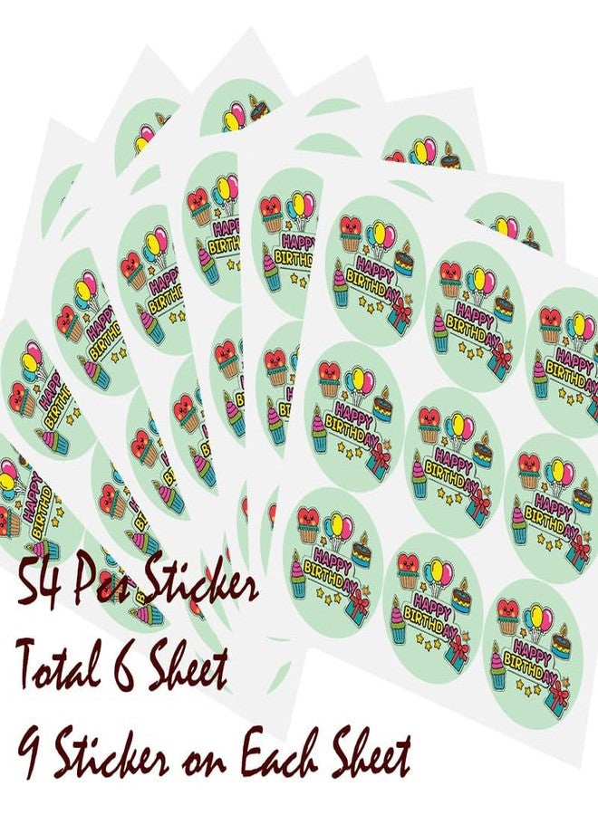 SLGIFT Vinyl Happy Birthday Theme Sticker, Self-Adhesive Vinyl Stickers, 54 Pieces, 2 x 2 Inches Round Sticker, 9 Unique Designs, R050 - Image 4