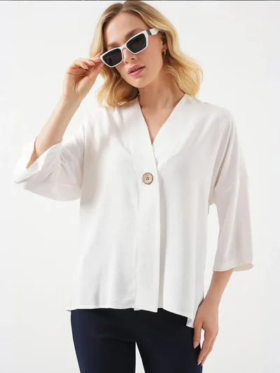 BIG DART BDART V-neck Three Quarter Sleeve Kimono with Button