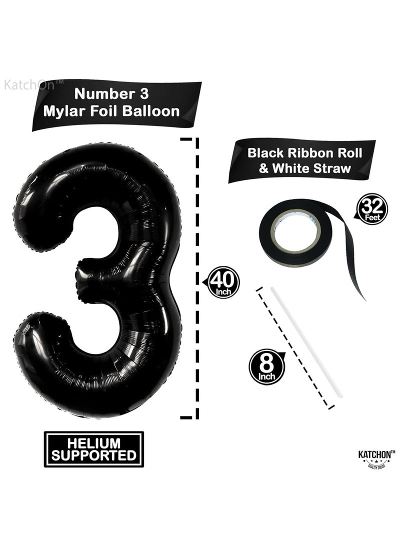 KATCHON Black Number 3 Balloon for 3rd Birthday or Anniversary Decorations  - Image 2