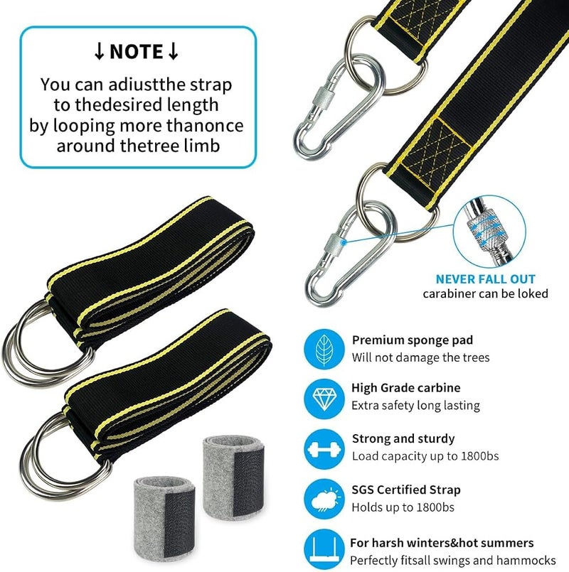 Bukela Tree Swing Straps, 10 Feet Extra Long Swing Straps, Holds 1800 lbs, with Safer Lock Snap Carabiner Hooks, Perfect for Tree Swing & Hammocks(Black) - Image 2